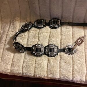 Roper Black Leather Belt with Silver Accents